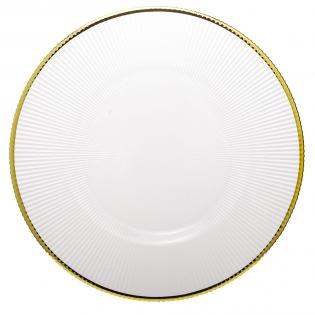 Podstawka szklana pod talerz ryflowana transparentna ze złotym rantem 34cm