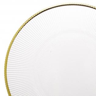 Podstawka szklana pod talerz ryflowana transparentna ze złotym rantem 34cm