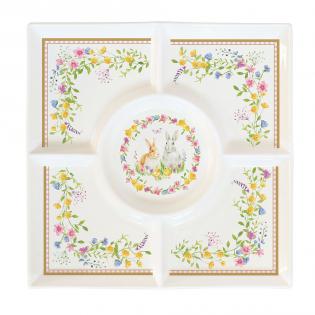 Easy Life Happy Easter Patera porcelanowa 25cm wielkanocna z zajączkami i kurami