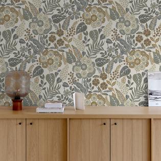 Tapeta ścienna Grandeco Karuna A76601 liście kwiaty