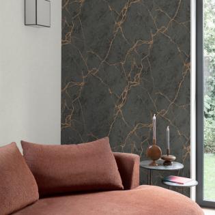 Tapeta ścienna Grandeco Casamundo A74802 marmur czarny ze złotymi żyłami