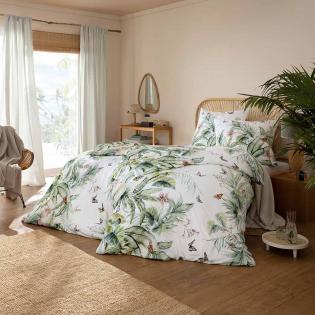 Pościel Estella Dominique 6257/530 mako-interlock jersey kwiaty motylki biała zielona letnia
