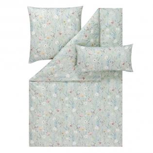 Pościel Estella Celeste 7961/530 mako satyna delikatne kwiaty na zielonym tle