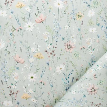 Pościel Estella Celeste 7961/530 mako satyna delikatne kwiaty na zielonym tle