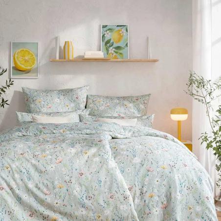 Pościel Estella Celeste 7961/530 mako satyna delikatne kwiaty na zielonym tle
