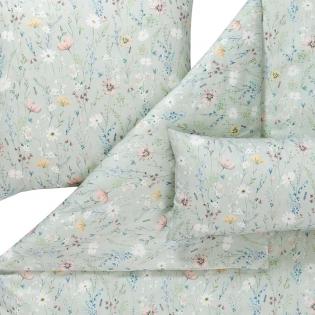 Pościel Estella Celeste 7961/530 mako satyna delikatne kwiaty na zielonym tle