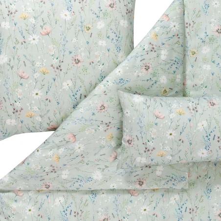 Pościel Estella Celeste 7961/530 mako satyna delikatne kwiaty na zielonym tle