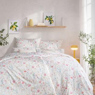 Pościel Estella Celeste 7961/410 mako satyna delikatne kwiaty na białym tle