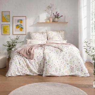 Pościel Estella Petra 7962/110 mako satyna romantyczne kwiaty na kremowym tle