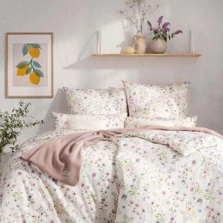 Pościel Estella Petra 7962/110 mako satyna romantyczne kwiaty na kremowym tle