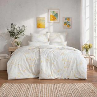 Pościel Estella Svenja 7965/710 mako satyna żółte gałązki na kremowym tle