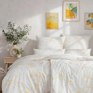 Pościel Estella Svenja 7965/710 mako satyna żółte gałązki na kremowym tle