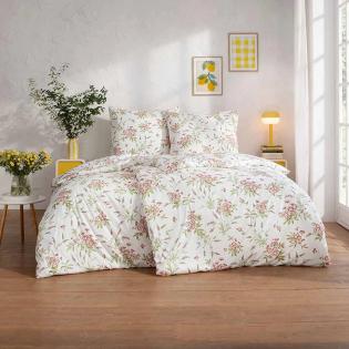 Pościel Estella Noelia 6624/695 mako interlock jersey kwiaty stokrotki na kremowym tle