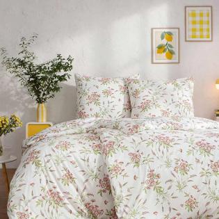 Pościel Estella Noelia 6624/695 mako interlock jersey kwiaty stokrotki na kremowym tle