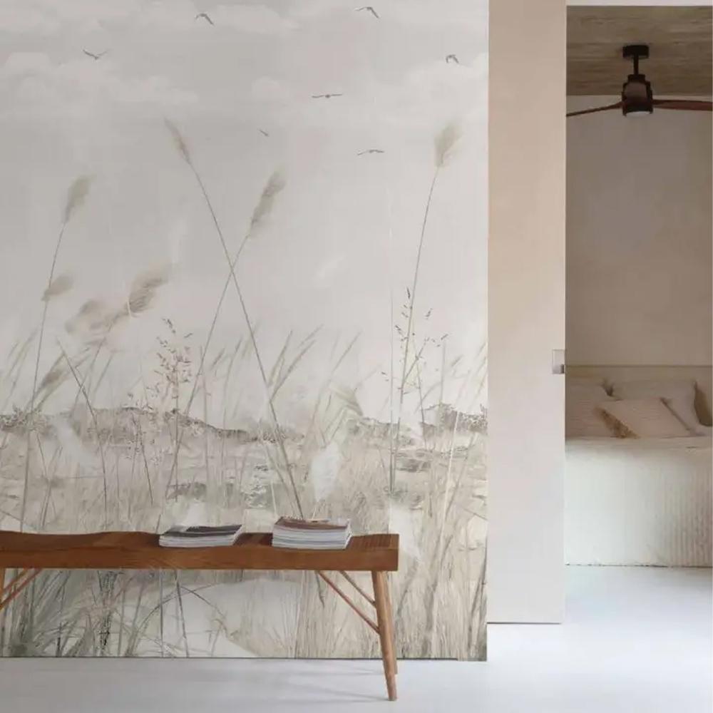 Tapeta mural Grandeco Orom 2 202701 trawy na wietrze boho beżowe 159x280cm