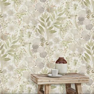 Tapeta ścienna Erismann Secret Garden 10506-35 liście kwiaty dmuchawce zielone beżowe