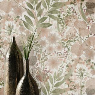 Tapeta ścienna Erismann Secret Garden 10506-05 liście kwiaty dmuchawce różowe zielone