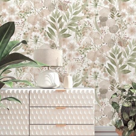 Tapeta ścienna Erismann Secret Garden 10506-05 liście kwiaty dmuchawce różowe zielone