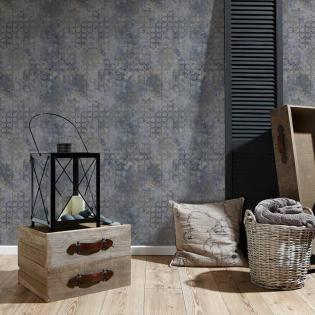 Tapeta ścienna AS Creation New Walls 37424-5 geometryczna niebieska złote heksagony