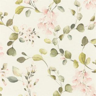 Tapeta ścienna Rasch 582215 delikatne romantyczne kwiaty liście różowe zielone