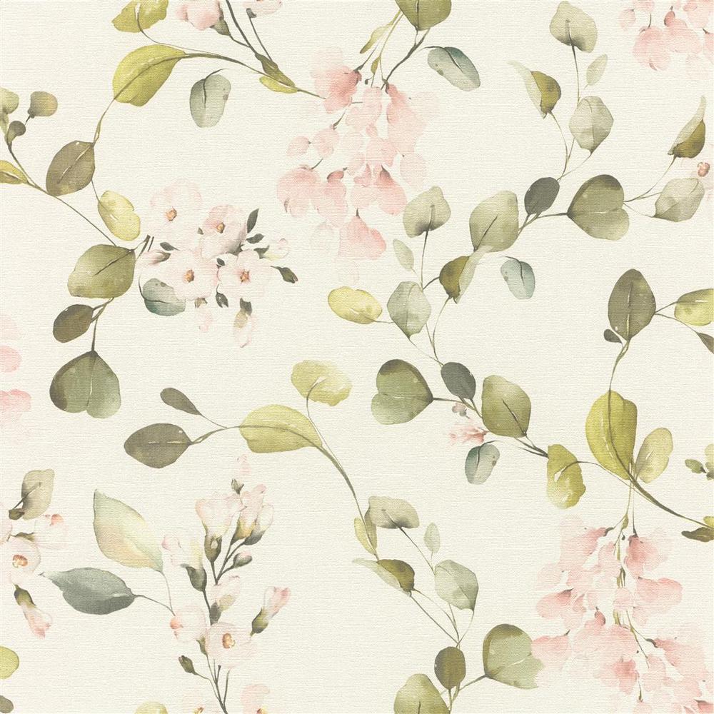 Tapeta ścienna Rasch 582215 delikatne romantyczne kwiaty liście różowe zielone