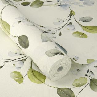 Tapeta ścienna Rasch 582222 delikatne romantyczne kwiaty liście niebieskie zielone