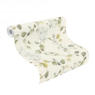 Tapeta ścienna Rasch 582222 delikatne romantyczne kwiaty liście niebieskie zielone