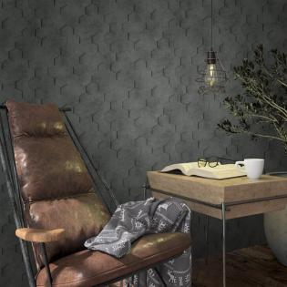 Tapeta ścienna Marburg Loft 34161 geometryczna beton heksagony czarne