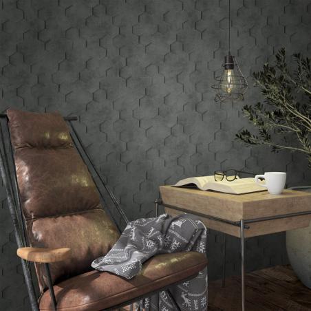 Tapeta ścienna Marburg Loft 34161 geometryczna beton heksagony czarne