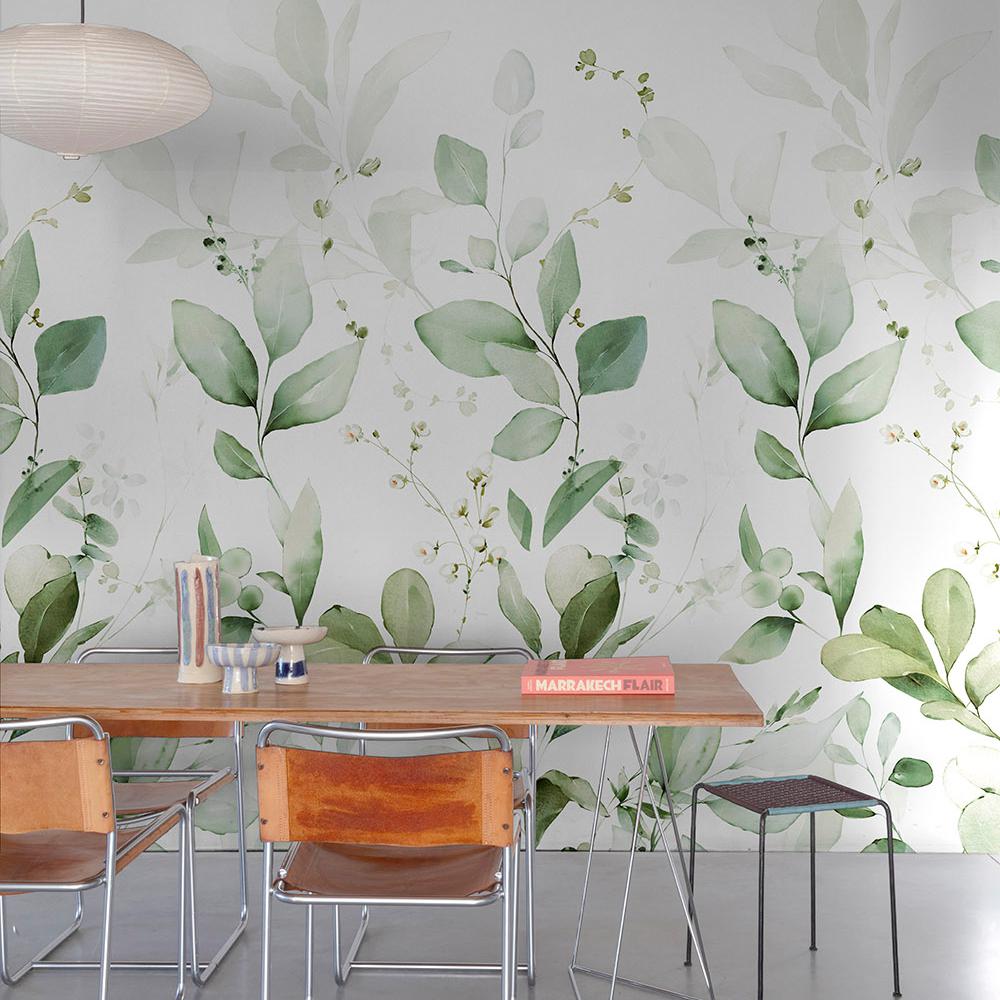 Tapeta mural Grandeco Orom 2 A77101 delikatne liście zielone 159x280cm