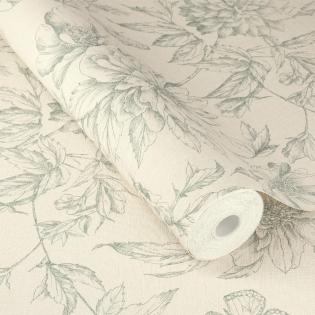 Tapeta ścienna Rasch 793925 delikatne kwiaty w stylu wintage zielone na beżowym tle