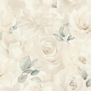 Tapeta ścienna Rasch Selection 582321 delikatne róże kremowe kwiaty z zielonymi listkami