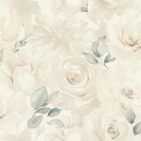 Tapeta ścienna Rasch Selection 582321 delikatne róże kremowe kwiaty z zielonymi listkami