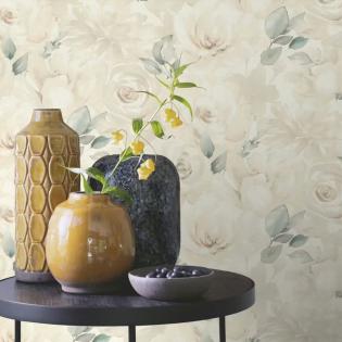 Tapeta 582321 delikatne róże kremowe kwiaty z zielonymi listkami