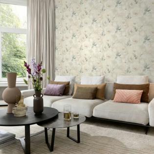 Tapeta ścienna Rasch Selection 582321 delikatne róże kremowe kwiaty z zielonymi listkami