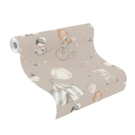 Tapeta ścienna Rasch Kid World II 301939 dziecięca zwierzęta i pojazdy beżowa