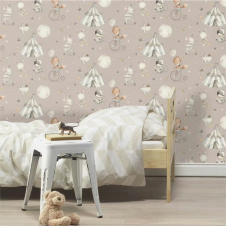 Tapeta 301939 dla chłopca zwierzęta i pojazdy beżowa