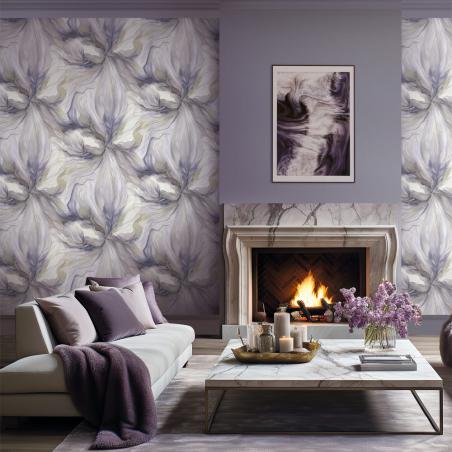 Tapeta 4618-05 kwiaty 3D kremowe fioletowe