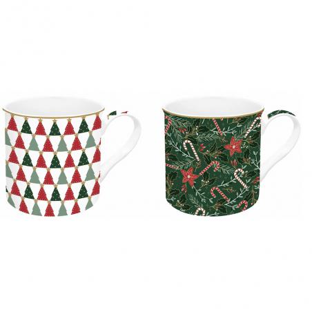 Fancy Christmas Zestaw 2 kubki świąteczne 300ml choinki czerwone zielone