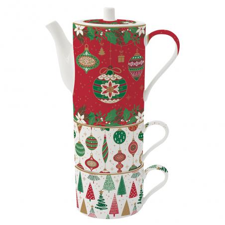 Jingle Bells Tea for two zestaw dzbanek 500ml 2 filiżanki 240ml bombki choinki