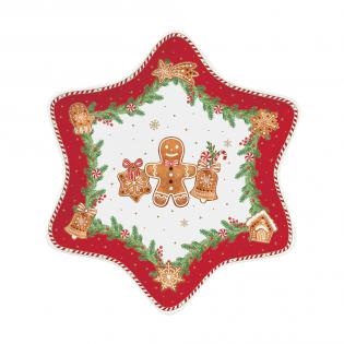 Easy Life Fancy Gingerbread Patera świąteczna gwiazdka 22cm piernikowy ludzik czerwony