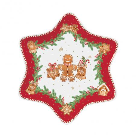 Easy Life Fancy Gingerbread Patera świąteczna gwiazdka 22cm piernikowy ludzik czerwony