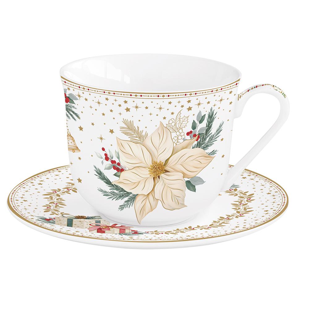 Easy Life White Elegance Zestaw filiżanka 370ml ze spodkiem Gwiazda Betlejemska biała