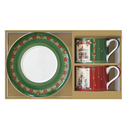 Easy Life Festive Avenue Zestaw 2 filiżanek ze spodkiem 240 ml Świąteczne Domki