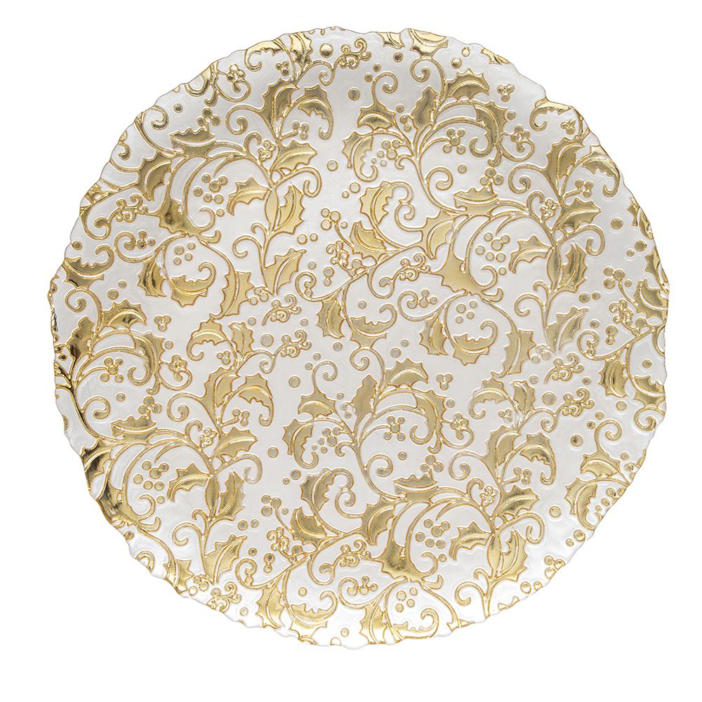 Easy Life Talerz szklany świąteczny Ostrokrzew złoty 33cm