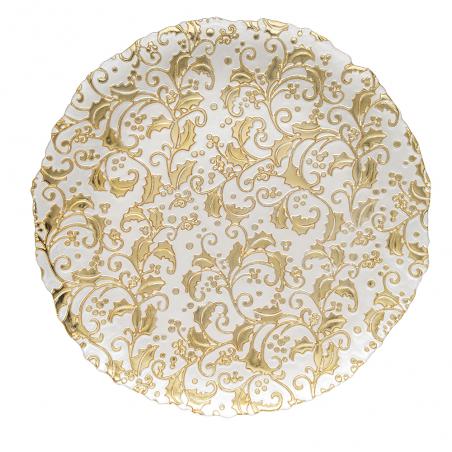 Easy Life Talerz szklany świąteczny Ostrokrzew złoty 33cm