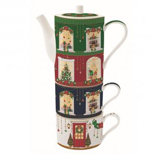 Easy Life Festive Avenue Zestaw do herbaty Tea for two 500ml Domki świąteczne
