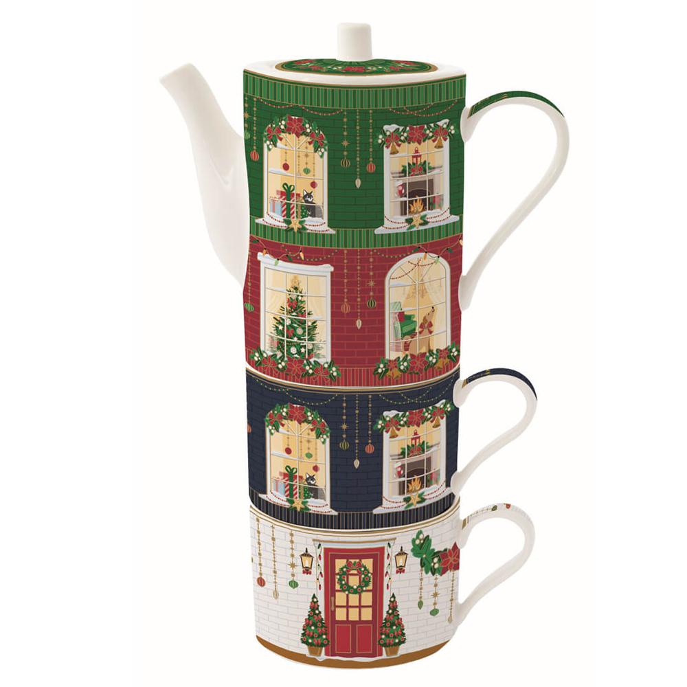 Easy Life Festive Avenue Zestaw do herbaty Tea for two 500ml Domki świąteczne