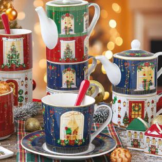 Easy Life Festive Avenue Zestaw do herbaty Tea for two 500ml Domki świąteczne