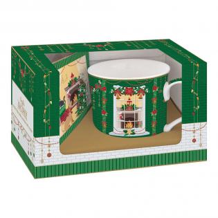 Easy Life Festive Avenue Zestaw kubek świąteczny z podkładką 300ml Domki w pudełku prezentowy